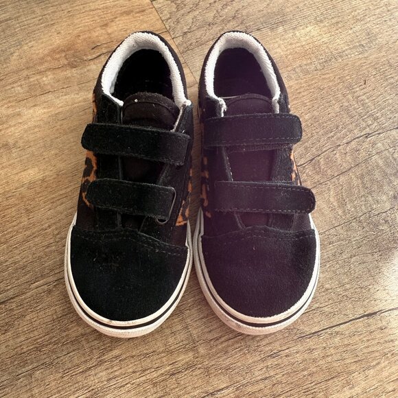 Trendy Vans Toddler Old Skool Leopard & Black Velcro Sneakers (Size 9.0) - Picture 1 of 7